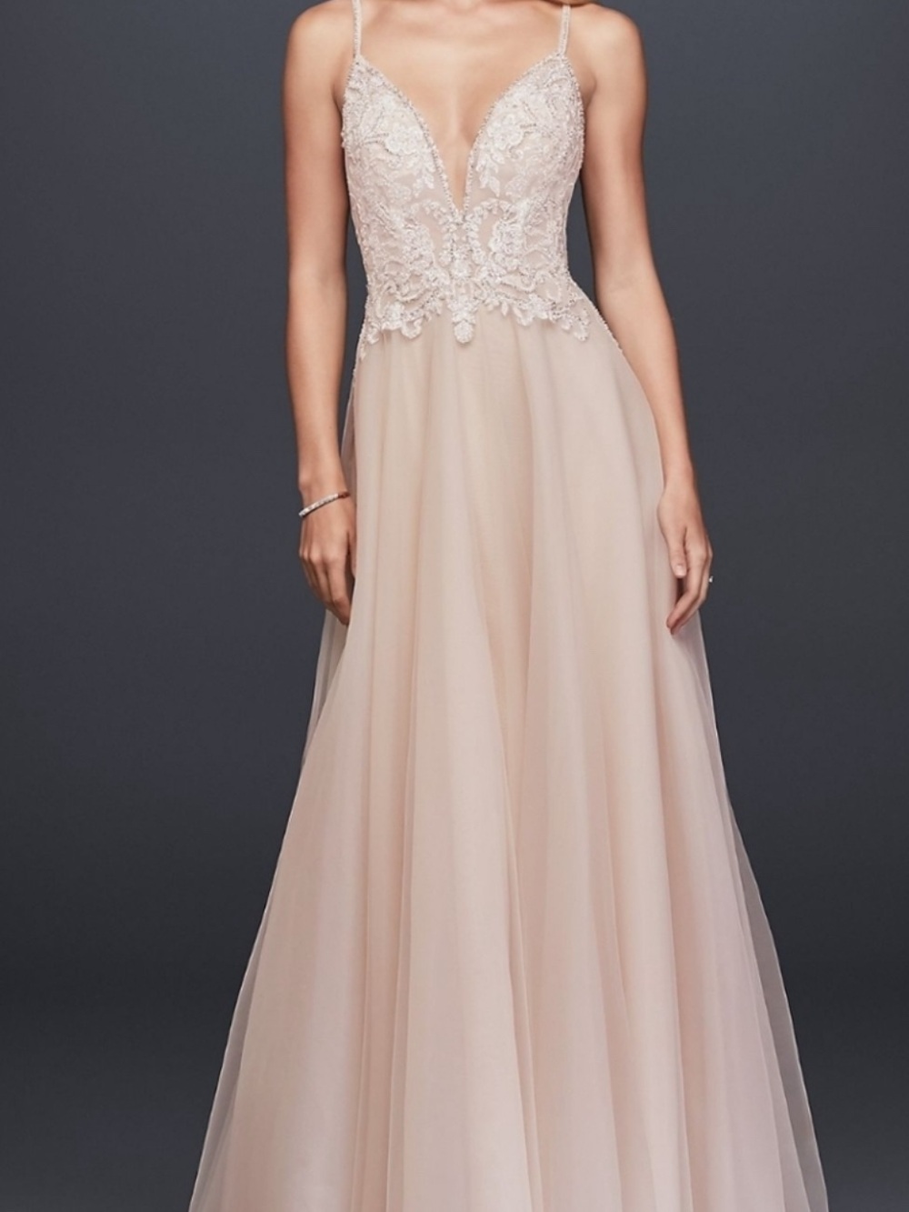 Elegant Ivory-rose Lace Bodice A-Line Wedding Dress